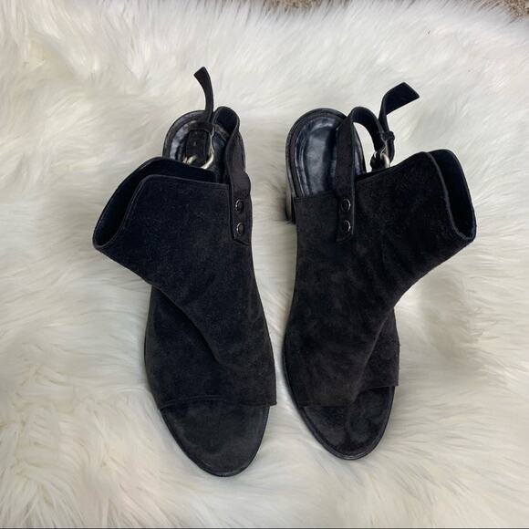 Rag & Bone Black Suede Leather Wyatt Peep Toe Heeled Booties Size 41 - Picture 3 of 9